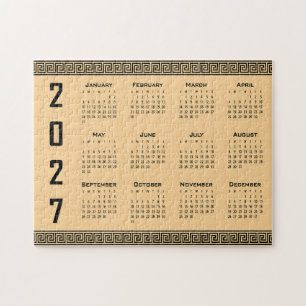 2027 Calendar, Greek Fret, Black on Beige Jigsaw Puzzle