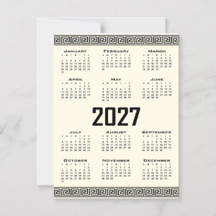 2027 Calendar, Greek Fret, Black on Cosmic Latte Magnetic Invitation