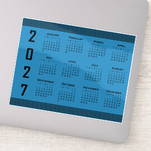 2027 Calendar, Greek Fret, Black on Cosmos Blue