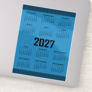2027 Calendar, Greek Fret, Black on Cosmos Blue