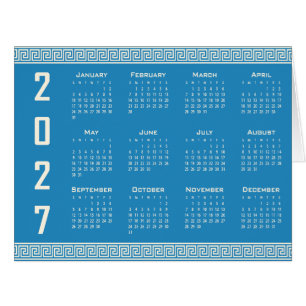 2027 Calendar, Greek Fret, Blue, Cosmic Latte