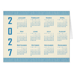 2027 Calendar, Greek Fret, Blue on Cosmic Latte