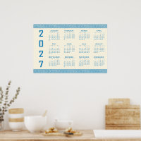 2027 Calendar, Greek Fret, Blue on Cosmic Latte