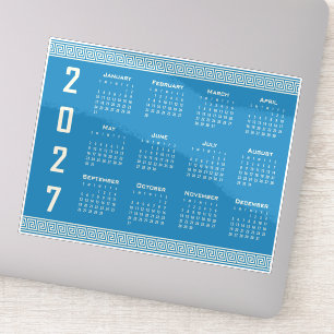 2027 Calendar, Greek Fret, Cosmic Latte on Blue