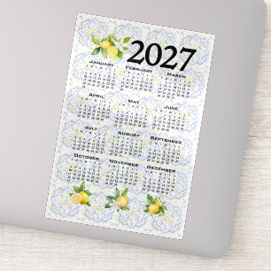 2027 Calendar, Greek Fret, Cosmic Latte on Blue
