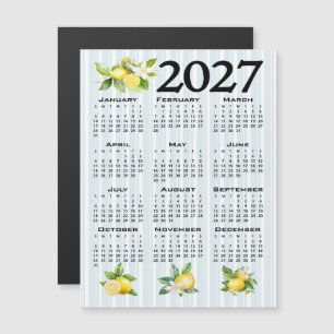 2027 Calendar, Greek Fret, Cosmic Latte on Blue Magnetic Invitation