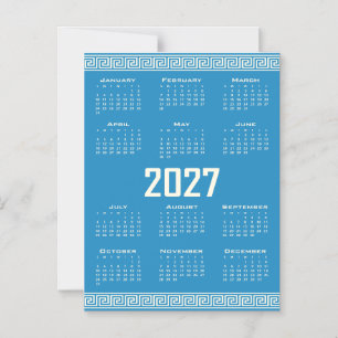 2027 Calendar, Greek Fret, Cosmic Latte on Blue Magnetic Invitation