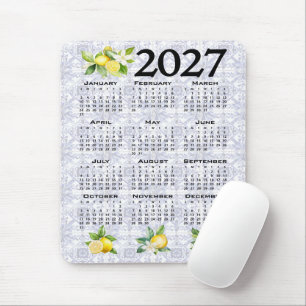 2027 Calendar, Greek Fret, Cosmic Latte on Blue Mouse Pad