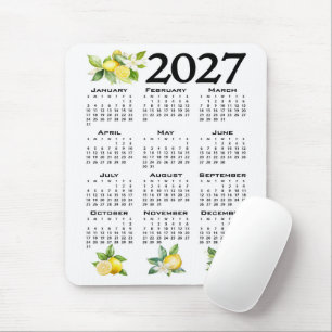 2027 Calendar, Greek Fret, Cosmic Latte on Blue Mouse Pad