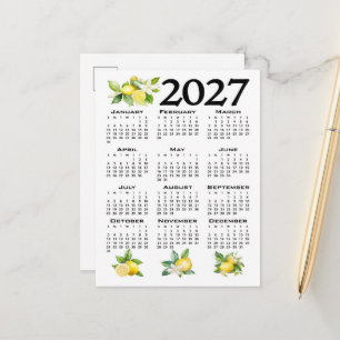 2027 Calendar, Greek Fret, Cosmic Latte on Blue Postcard