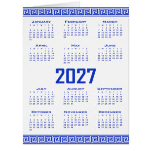 2027 Calendar, Greek Fret, Greek Blue on White