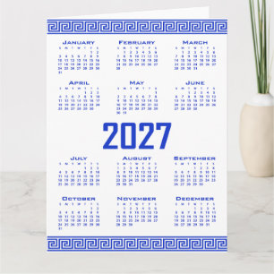 2027 Calendar, Greek Fret, Greek Blue on White Card