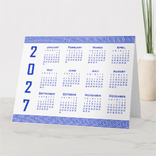 2027 Calendar, Greek Fret, Greek Blue on White Card