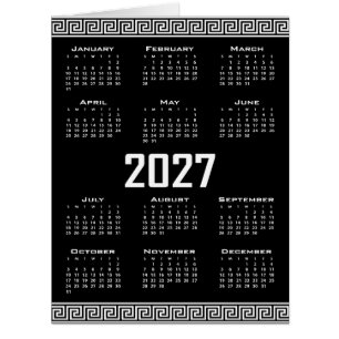 2027 Calendar, Greek Fret, White on Black