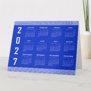 2027 Calendar, Greek Fret, White on Greek Blue Card