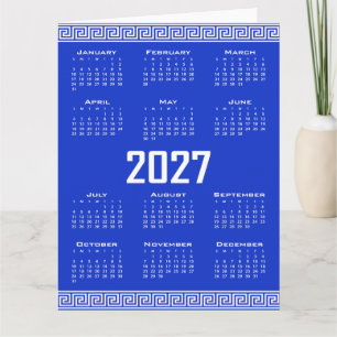 2027 Calendar, Greek Fret, White on Greek Blue Card