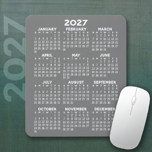 2027 Calendar - grey background - Vertical  Mouse Pad