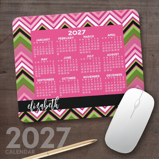 2027 Calendar - huge colorful chevron pattern Mouse Pad (2027 Calendar Mousepad)
