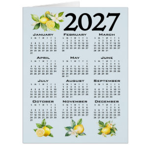 2027 Calendar Italian Style Lemons Blue Background