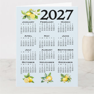 2027 Calendar Italian Style Lemons Blue Background Card