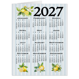 2027 Calendar Italian Style Lemons Blue Stripes