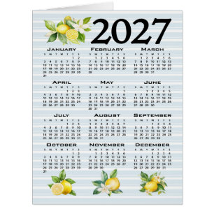 2027 Calendar Italian Style Lemons Blue Stripes