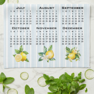 2027 Calendar Italian Style Lemons Blue Stripes Kitchen Towel