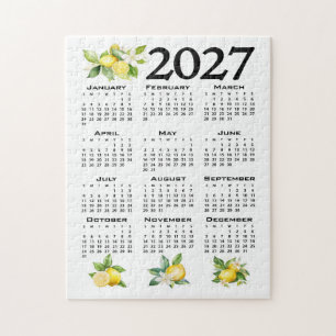 2027 Calendar Italian Style Lemons White Jigsaw Puzzle