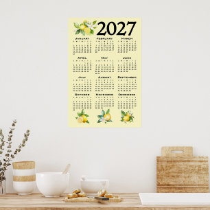 2027 Calendar Italian Style Lemons Yellow Poster