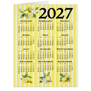 2027 Calendar Italian Style Lemons Yellow Stripes