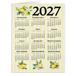 2027 Calendar Italian Style Lemons Yellow Stripes