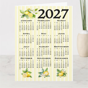 2027 Calendar Italian Style Lemons Yellow Stripes Card