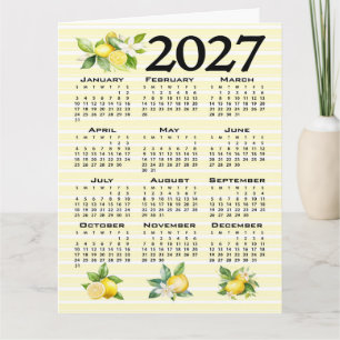 2027 Calendar Italian Style Lemons Yellow Stripes Card