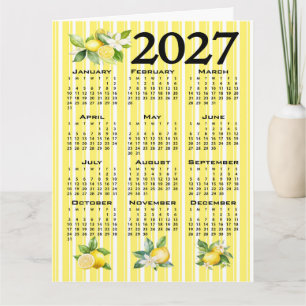 2027 Calendar Italian Style Lemons Yellow Stripes Card