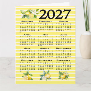 2027 Calendar Italian Style Lemons Yellow Stripes Card