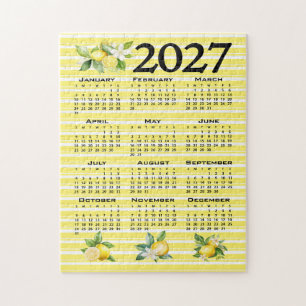 2027 Calendar Italian Style Lemons Yellow Stripes Jigsaw Puzzle