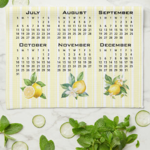 2027 Calendar Italian Style Lemons Yellow Stripes Kitchen Towel