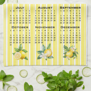 2027 Calendar Italian Style Lemons Yellow Stripes Kitchen Towel