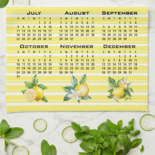 2027 Calendar Italian Style Lemons Yellow Stripes Kitchen Towel