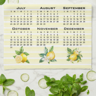 2027 Calendar Italian Style Lemons Yellow Stripes Kitchen Towel