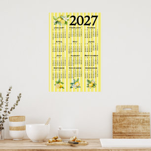 2027 Calendar Italian Style Lemons Yellow Stripes Poster