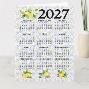 2027 Calendar Lemons Italian Mediterranean Tiles Card