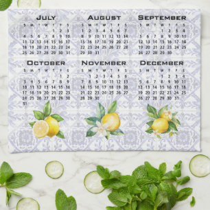 2027 Calendar Lemons Italian Mediterranean Tiles Kitchen Towel