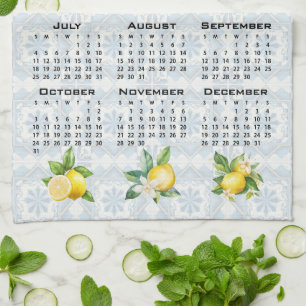 2027 Calendar Lemons Italian Mediterranean Tiles Kitchen Towel