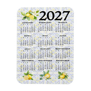 2027 Calendar Lemons Italian Mediterranean Tiles Magnet