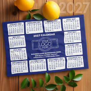 2027 Calendar - logo, business contact - blue Kitchen Towel