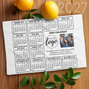 2027 Calendar - logo, photo business Kitchen Towel