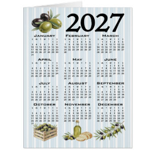 2027 Calendar, Mediterranean Olives, Blue Stripes