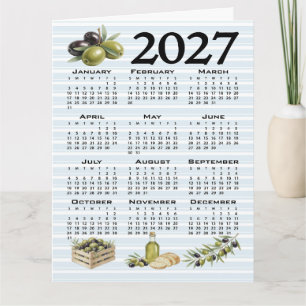 2027 Calendar, Mediterranean Olives, Blue Stripes Card