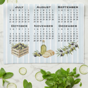 2027 Calendar, Mediterranean Olives, Blue Stripes Kitchen Towel